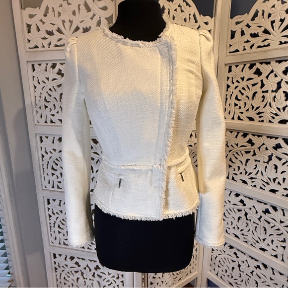 NWT White House Black Market Cream Tweed Zip Blazer Sz 0 - Picture 3 of 8
